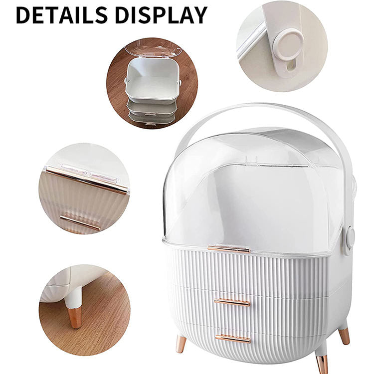 Luxury Dust-Proof Makeup Organizer Box with Handle & Drawers – 25 × 18.5 × 37 cm Portable Vanity Storage