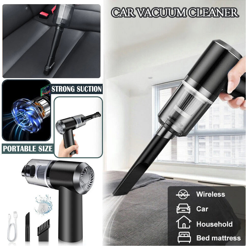 Car vacuum cleaner with features highlighted on a white background