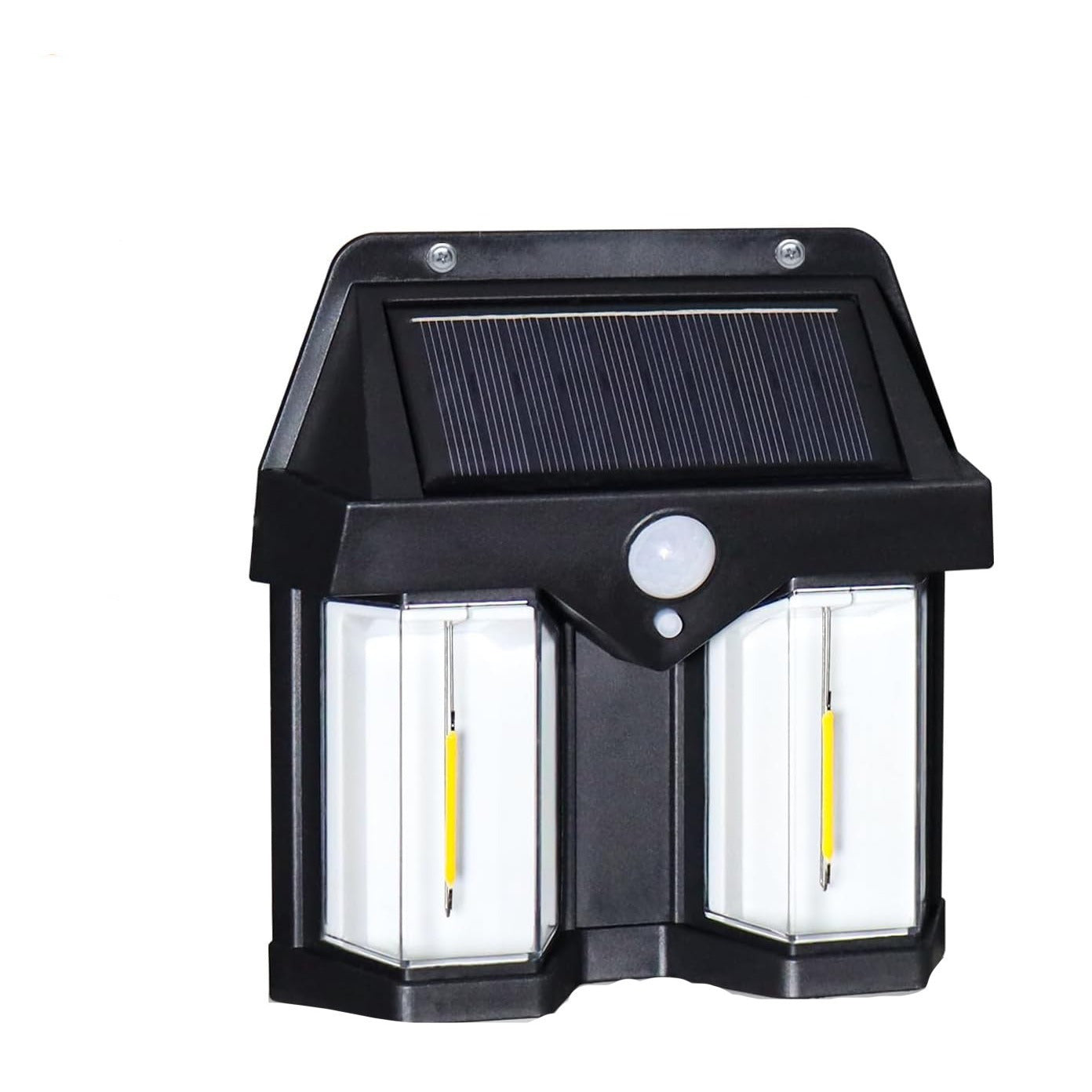 Solar-powered outdoor light fixture with motion sensor on a white background. solar wall light CL-228, solar motion sensor light Pakistan, outdoor waterproof solar light.