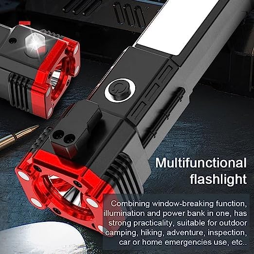 4-in-1 Rechargeable Safety Flashlight – Torch | Power-Bank | Window-Breaker | Seat-Belt Cutter