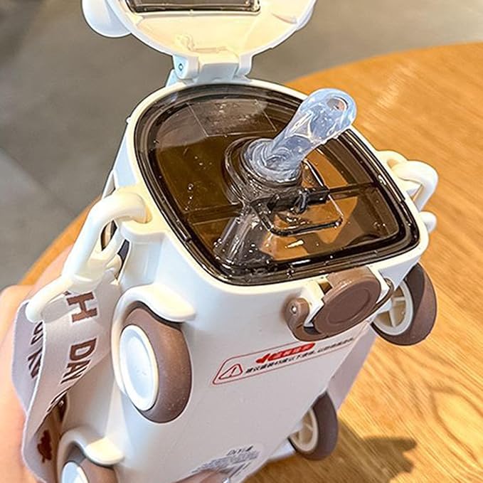 Kids Bus Water Bottle 500 ml – Pop-Up Straw, Wheels & Strap