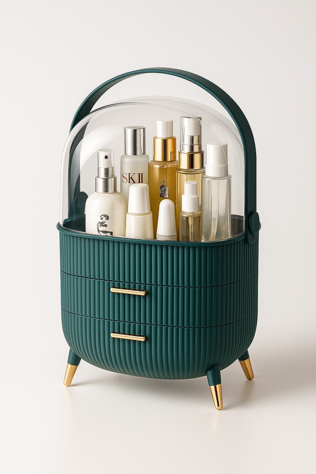 Luxury Dust-Proof Makeup Organizer Box with Handle & Drawers – 25 × 18.5 × 37 cm Portable Vanity Storage