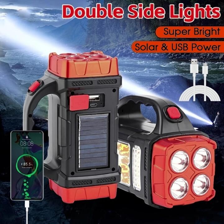 Solar & USB Rechargeable Searchlight - 500 Lumen Waterproof Power-Bank Torch