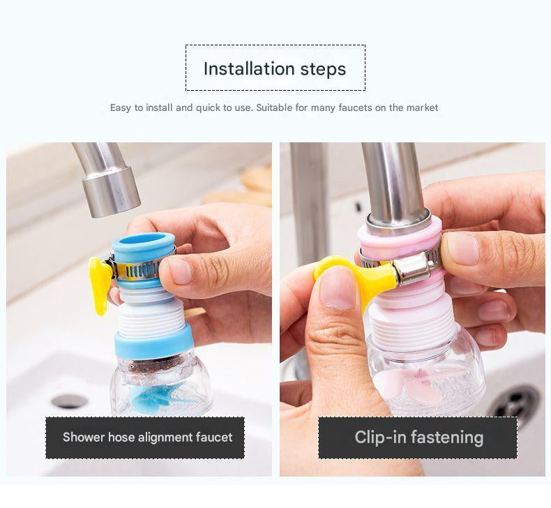 Step-by-step installation of a shower hose adapter with text indicating ease of use and compatibility.