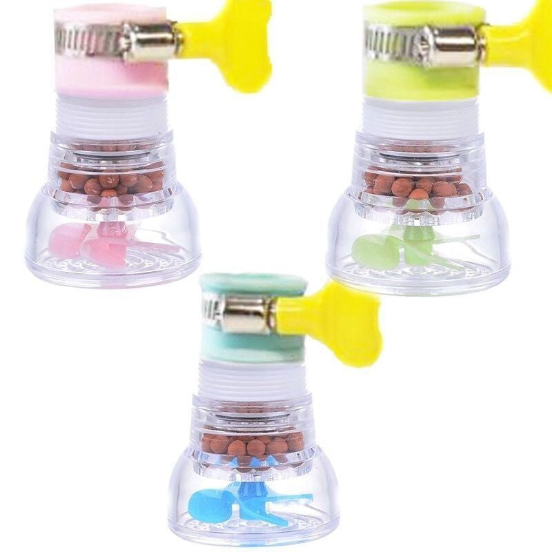 Three colorful water flow regulators on a white background, rotating faucet filter, water saving tap nozzle, kitchen sink aerator pk, 360 splash sprayer, faucet booster Pakistan.