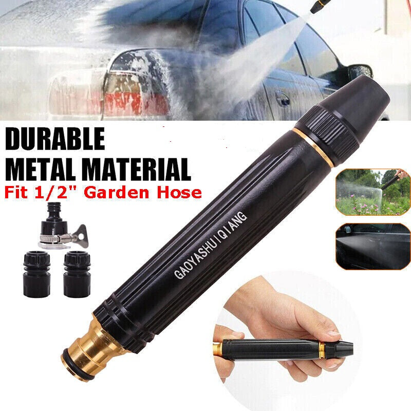 Car wash spray nozzle with durable metal material, fit for 1/2" garden hose, and features of the product.