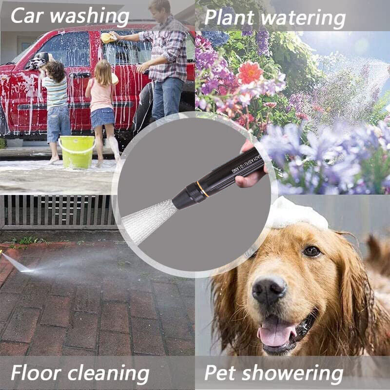 Multifunctional washing tool used for car washing, plant watering, floor cleaning, and pet showering.