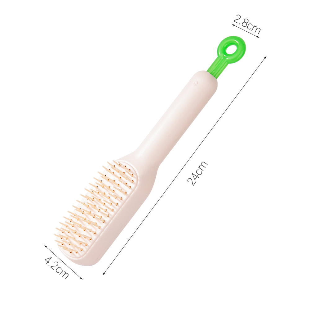 Cleaning brush with green handle and measurements on a white background