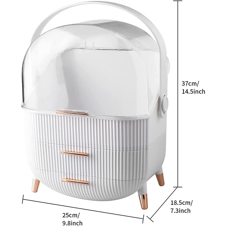 Luxury Dust-Proof Makeup Organizer Box with Handle & Drawers – 25 × 18.5 × 37 cm Portable Vanity Storage