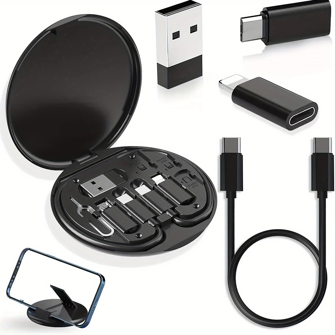 Portable 5-in-1 Fast-Charge Cable Kit (60 W) – Universal Charging & Data Transfer