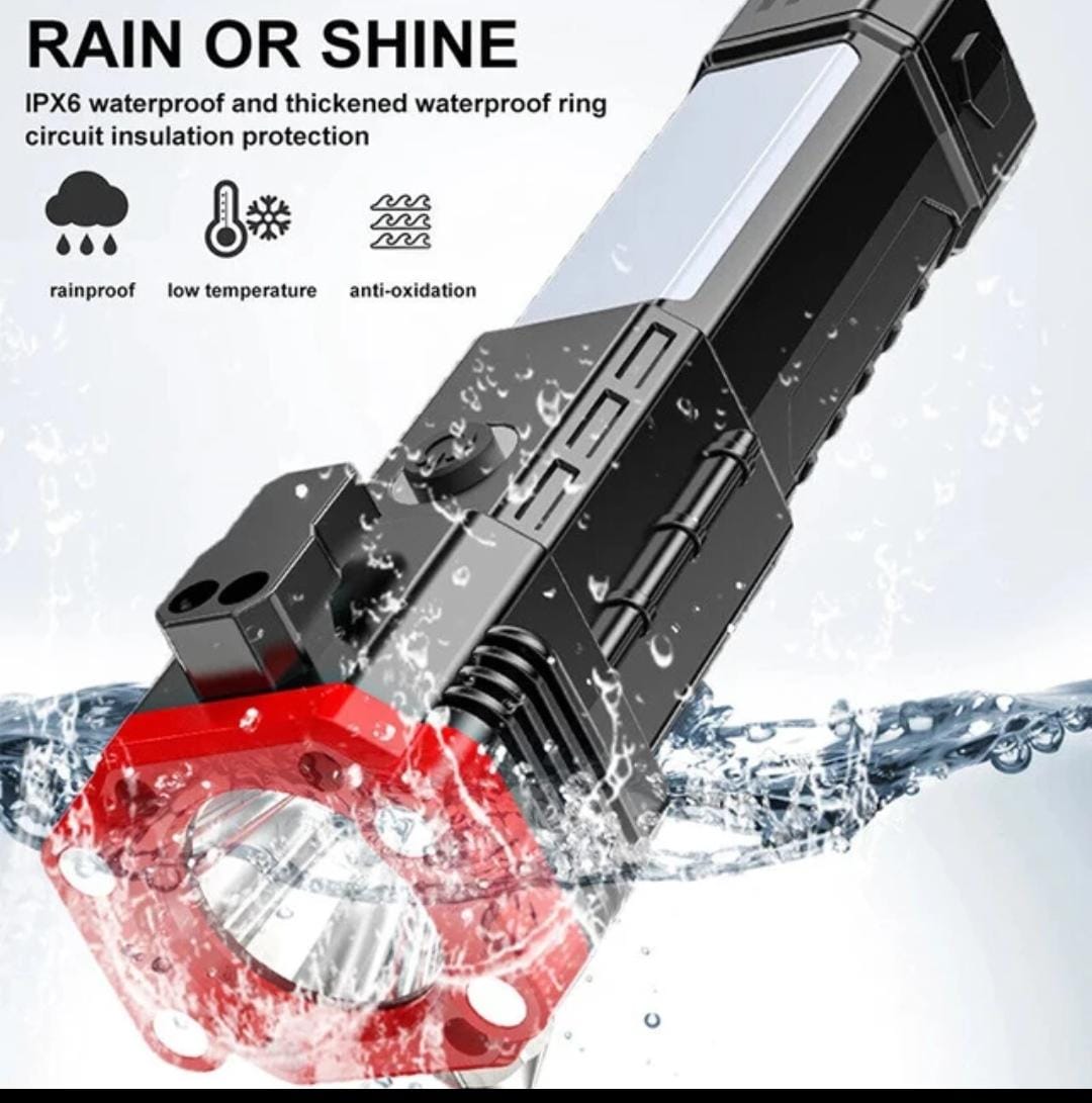 4-in-1 Rechargeable Safety Flashlight – Torch | Power-Bank | Window-Breaker | Seat-Belt Cutter