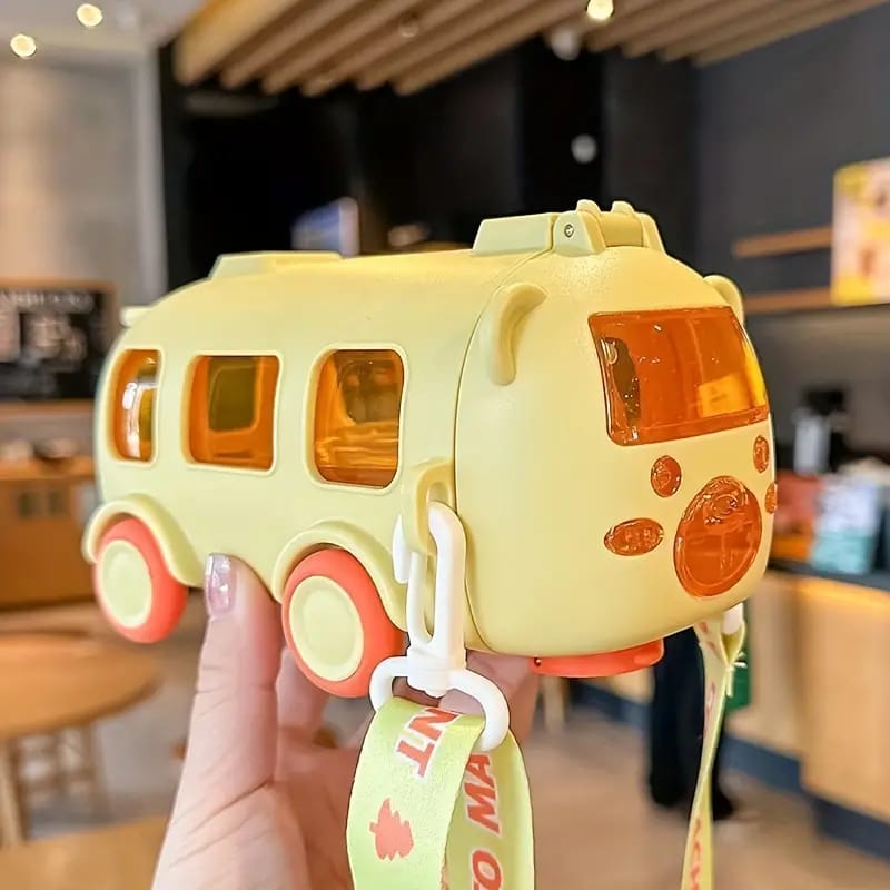 Kids Bus Water Bottle 500 ml – Pop-Up Straw, Wheels & Strap