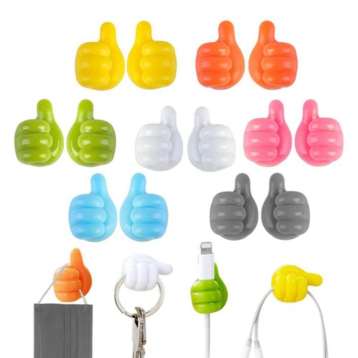 10 Pcs Thumbs Up Wall Hooks - Cute Silicone Cable Organizer & Multi-Function Self-Adhesive Hooks (Random Colors)