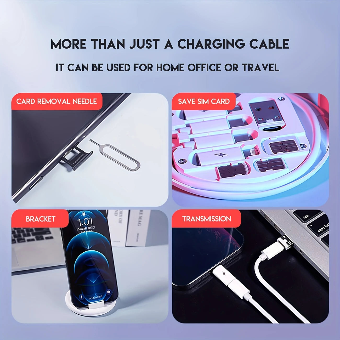 Portable 5-in-1 Fast-Charge Cable Kit (60 W) – Universal Charging & Data Transfer